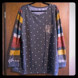 Color block sleeve polka dots tunic